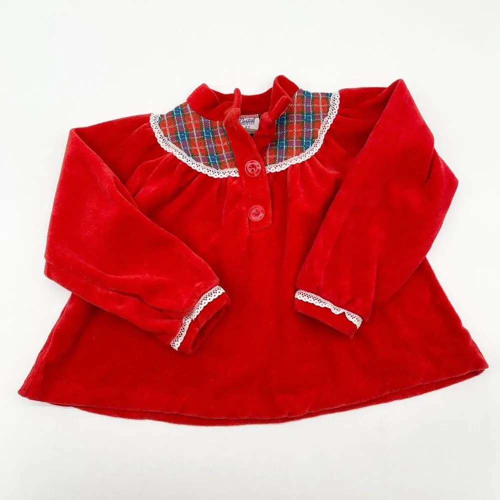 VTG Carters Toddler Size 4T Christmas Top‎ Velour Holiday Made IN USA Festive